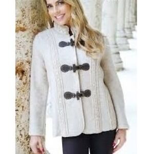 NWT VENARIO Womens Wool Beige Toggle Equestrian Cardigan Sweater Jacket Medium